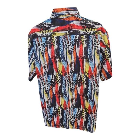 BASSIRI MEN'S CASUAL ABSTRACT SHORT SLEEVE SHIRT.ROYAL RED GOLD NAVY WHITE. 1033 - Picture 3 of 6